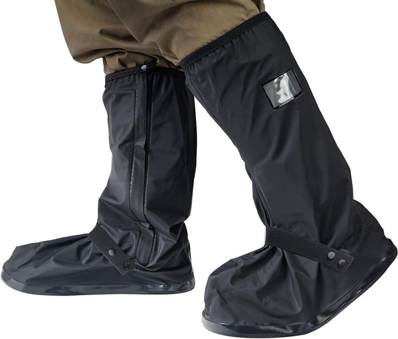LYN Wild Gear： Waterproof Non-Slip Rain Boot Shoe Covers/Overshoes with Reflector&Zipper - Black, Reusable Foldable Insulation for Hunting Cycling Snow&Rainy Days - Image 1